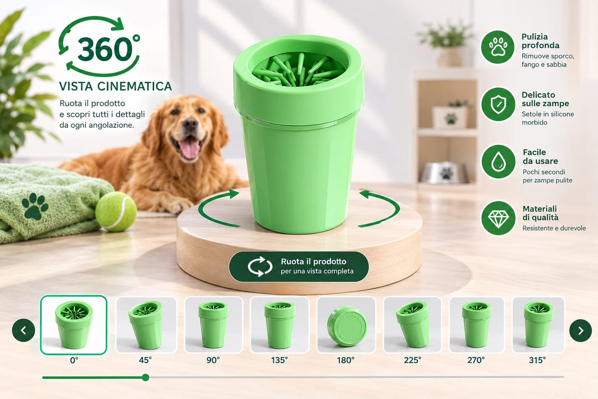 Lavazampe portatile vista a 360 gradi con setole in silicone morbido