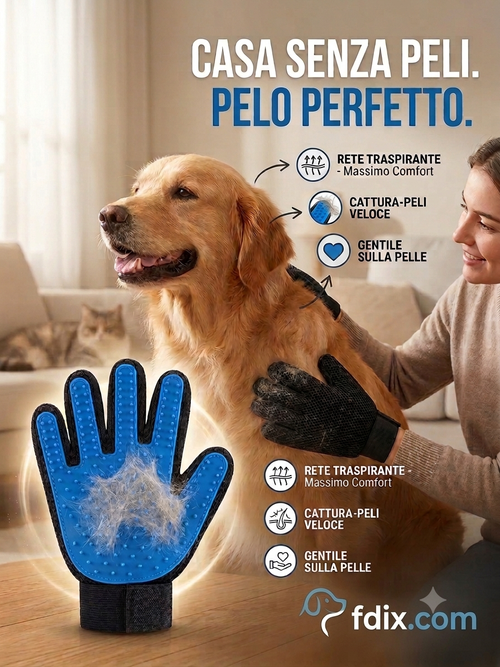 Guanto toelettatura Firdix cattura-peli per cani e gatti